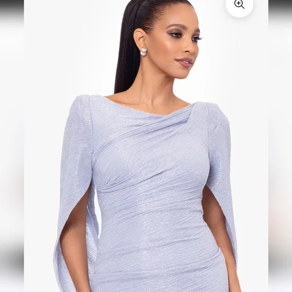 $258 Betsy & Adam Elaine" Long Metallic Crinkle Cowl Neck Dress Sz 8 NWT Wedding - Picture 2 of 12